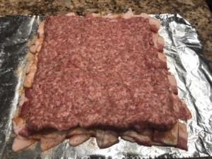 Sausage added to bacon weave